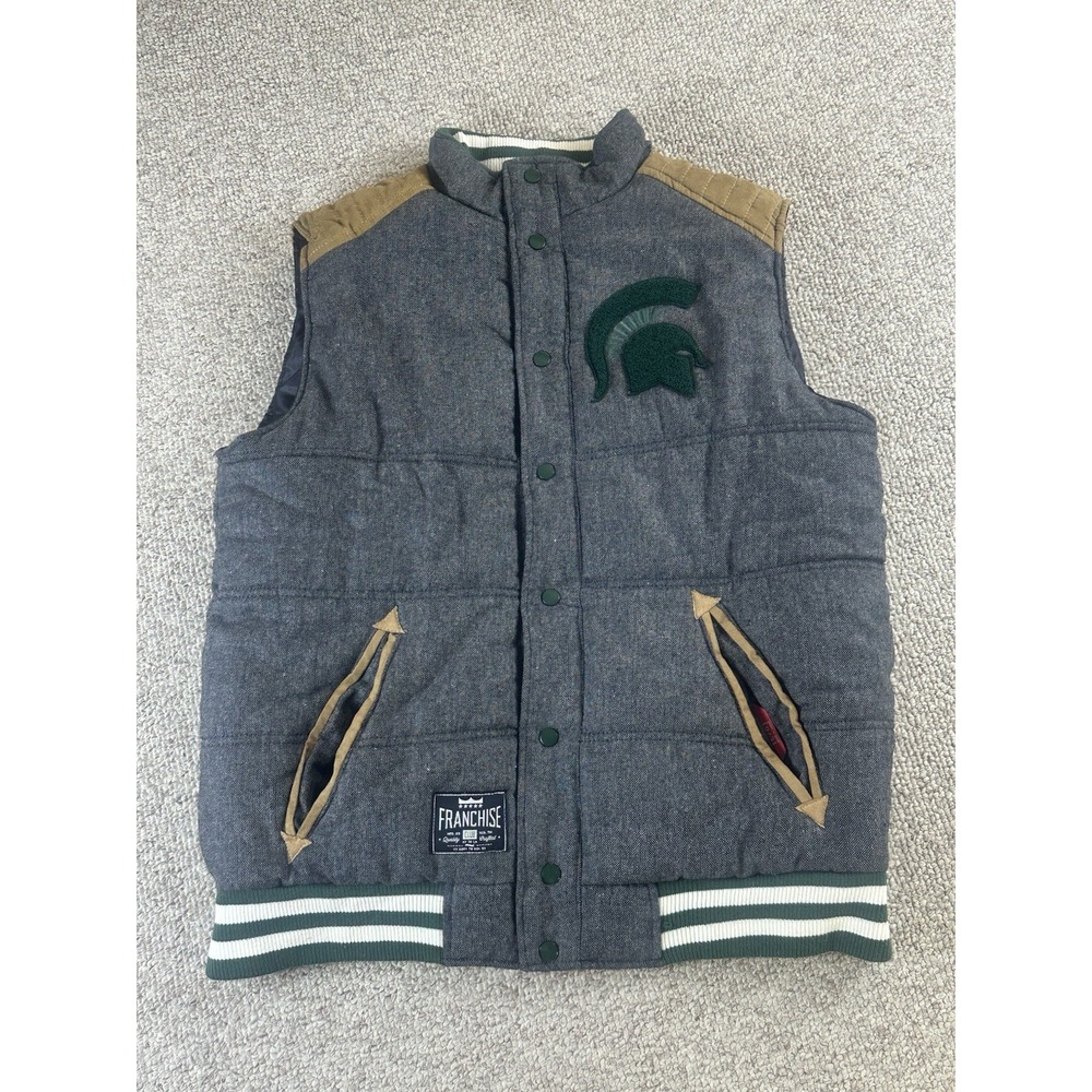 Michigan State Spartans Reversible Puffer Vest Men's Size Large Franchise Club